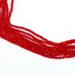 1 Dizi (145-155 Adet) - 2 mm Yassı Kristal Cam Boncuk Dizisi Şeffaf Kırmızı Renk 1.Kalite - 2