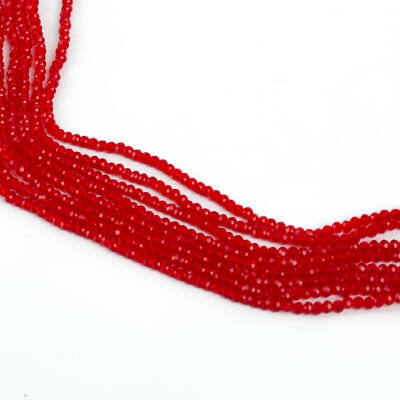 1 Dizi (145-155 Adet) - 2 mm Yassı Kristal Cam Boncuk Dizisi Şeffaf Kırmızı Renk 1.Kalite - 2