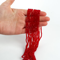 1 Dizi (145-155 Adet) - 2 mm Yassı Kristal Cam Boncuk Dizisi Şeffaf Kırmızı Renk 1.Kalite - 3