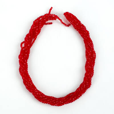 1 Dizi (145-155 Adet) - 2 mm Yassı Kristal Cam Boncuk Dizisi Şeffaf Kırmızı Renk 1.Kalite - 4