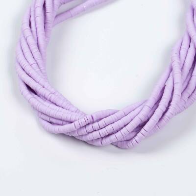 1 Dizi (40 Cm) - 4 mm Fimo Boncuk, Açık Eflatun Renk Polimer Kil Fimo Boncuk Dizisi, Hamur Boncuk - 2