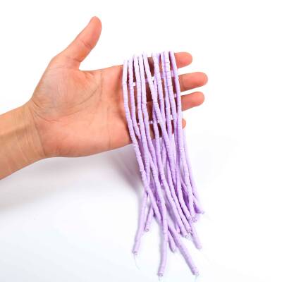 1 Dizi (40 Cm) - 4 mm Fimo Boncuk, Açık Eflatun Renk Polimer Kil Fimo Boncuk Dizisi, Hamur Boncuk - 3