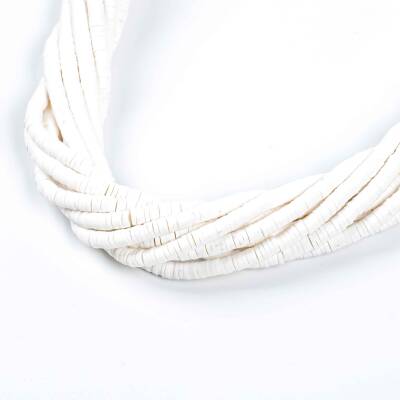 1 Dizi (40 Cm) - 4 mm Fimo Boncuk, Beyaz Renk Polimer Kil Fimo Boncuk Dizisi, Hamur Boncuk - 2