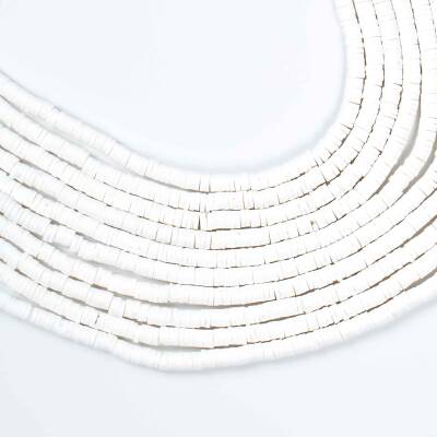 1 Dizi (40 Cm) - 4 mm Fimo Boncuk, Beyaz Renk Polimer Kil Fimo Boncuk Dizisi, Hamur Boncuk - 1