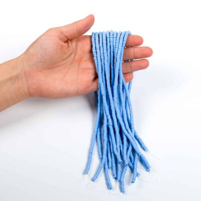 1 Dizi (40 Cm) - 4 mm Fimo Boncuk, Buz Mavisi Renk Polimer Kil Fimo Boncuk Dizisi, Hamur Boncuk - 3