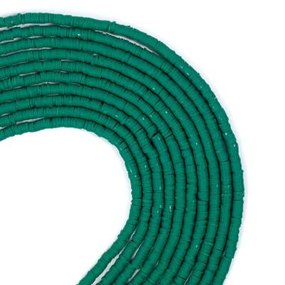 1 Dizi (40 Cm) - 4 mm Fimo Boncuk, Çam Yeşili Renk Polimer Kil Fimo Boncuk Dizisi, Hamur Boncuk - 1