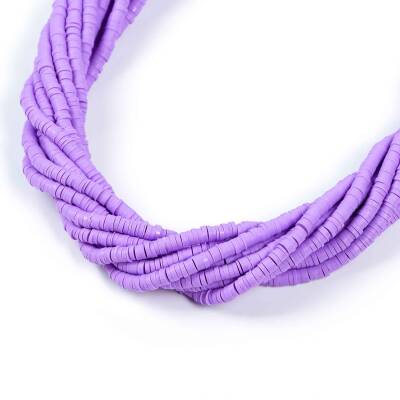 1 Dizi (40 Cm) - 4 mm Fimo Boncuk, Eflatun Renk Polimer Kil Fimo Boncuk Dizisi, Hamur Boncuk - 2