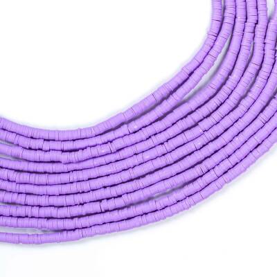 1 Dizi (40 Cm) - 4 mm Fimo Boncuk, Eflatun Renk Polimer Kil Fimo Boncuk Dizisi, Hamur Boncuk - 1