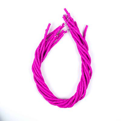 1 Dizi (40 Cm) - 4 mm Fimo Boncuk, Fuşya Renk Polimer Kil Fimo Boncuk Dizisi, Hamur Boncuk - 4