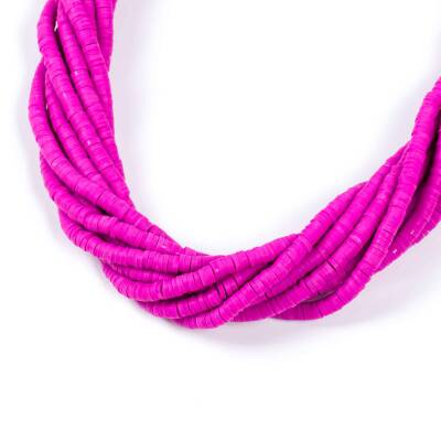 1 Dizi (40 Cm) - 4 mm Fimo Boncuk, Fuşya Renk Polimer Kil Fimo Boncuk Dizisi, Hamur Boncuk - 2
