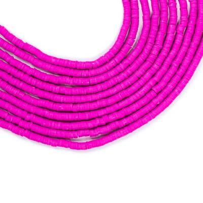 1 Dizi (40 Cm) - 4 mm Fimo Boncuk, Fuşya Renk Polimer Kil Fimo Boncuk Dizisi, Hamur Boncuk - 1