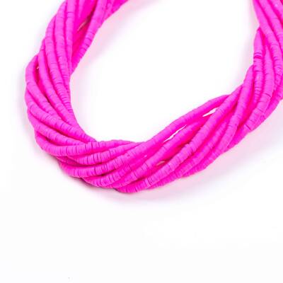 1 Dizi (40 Cm) - 4 mm Fimo Boncuk, Koyu Pembe Renk Polimer Kil Fimo Boncuk Dizisi, Hamur Boncuk - 2