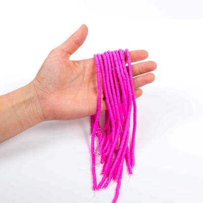 1 Dizi (40 Cm) - 4 mm Fimo Boncuk, Koyu Pembe Renk Polimer Kil Fimo Boncuk Dizisi, Hamur Boncuk - 3
