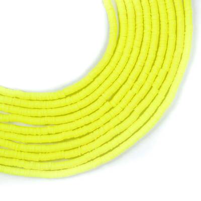 1 Dizi (40 Cm) - 4 mm Fimo Boncuk, Neon Sarı Renk Polimer Kil Fimo Boncuk Dizisi, Hamur Boncuk - 1