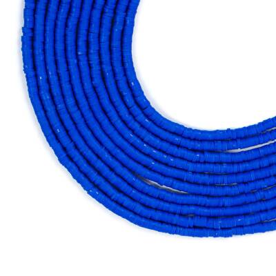 1 Dizi (40 Cm) - 4 mm Fimo Boncuk, Parlament Mavi Renk Polimer Kil Fimo Boncuk Dizisi, Hamur Boncuk - 1