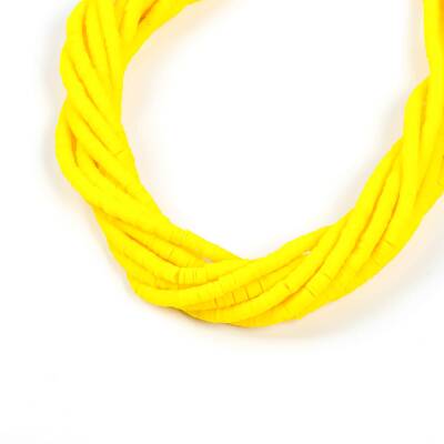 1 Dizi (40 Cm) - 4 mm Fimo Boncuk, Sarı Renk Polimer Kil Fimo Boncuk Dizisi, Hamur Boncuk - 2