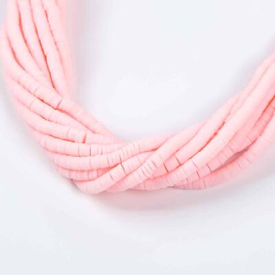 1 Dizi (40 Cm) - 4 mm Fimo Boncuk, Şeker Pembe Renk Polimer Kil Fimo Boncuk Dizisi, Hamur Boncuk - 2