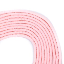 1 Dizi (40 Cm) - 4 mm Fimo Boncuk, Şeker Pembe Renk Polimer Kil Fimo Boncuk Dizisi, Hamur Boncuk - 1