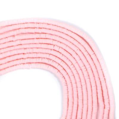 1 Dizi (40 Cm) - 4 mm Fimo Boncuk, Şeker Pembe Renk Polimer Kil Fimo Boncuk Dizisi, Hamur Boncuk - 1