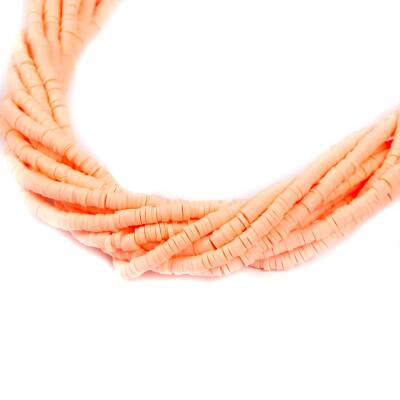 1 Dizi (40 Cm) - 4 mm Fimo Boncuk, Somon Renk Polimer Kil Fimo Boncuk Dizisi, Hamur Boncuk - 2