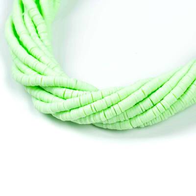 1 Dizi (40 Cm) - 4 mm Fimo Boncuk, Su Yeşili Renk Polimer Kil Fimo Boncuk Dizisi, Hamur Boncuk - 3