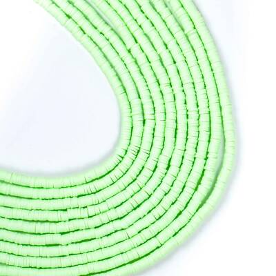 1 Dizi (40 Cm) - 4 mm Fimo Boncuk, Su Yeşili Renk Polimer Kil Fimo Boncuk Dizisi, Hamur Boncuk - 1