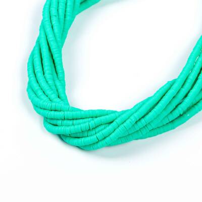 1 Dizi (40 Cm) - 4 mm Fimo Boncuk, Turkuaz-Yeşil Renk Polimer Kil Fimo Boncuk Dizisi, Hamur Boncuk - 2
