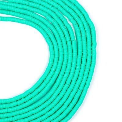 1 Dizi (40 Cm) - 4 mm Fimo Boncuk, Turkuaz-Yeşil Renk Polimer Kil Fimo Boncuk Dizisi, Hamur Boncuk - 1