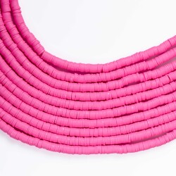 1 Dizi (40 Cm) - 6 Mm Fimo Boncuk, Pembe Renk Polimer Kil Fimo Boncuk Dizisi, Hamur Boncuk - 3