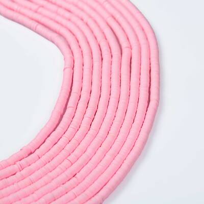 1 Dizi (40 Cm) - 6 Mm Fimo Boncuk, Şeker Pembe Renk Polimer Kil Fimo Boncuk Dizisi, Hamur Boncuk - 1