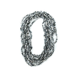 1 Dizi (40 cm- 90-95 Adet) - 4 mm Piramit Kristal Cam Boncuk, Kaplama Gümüş Renk Boncuk Dizisi - 5