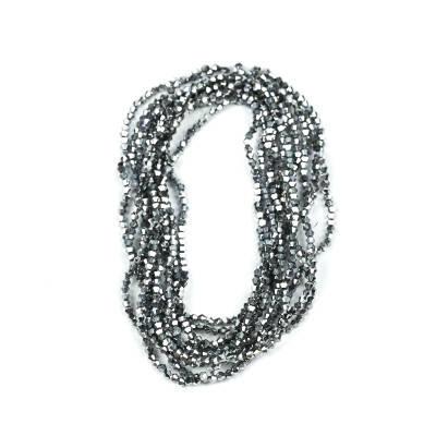 1 Dizi (40 cm- 90-95 Adet) - 4 mm Piramit Kristal Cam Boncuk, Kaplama Gümüş Renk Boncuk Dizisi - 5