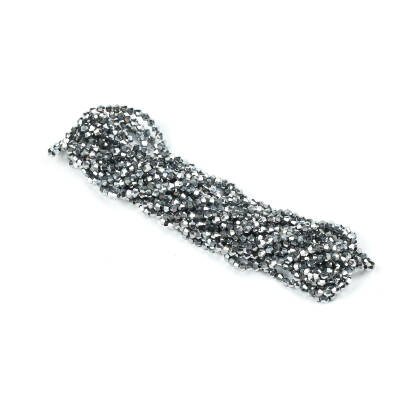 1 Dizi (40 cm- 90-95 Adet) - 4 mm Piramit Kristal Cam Boncuk, Kaplama Gümüş Renk Boncuk Dizisi - 3