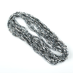 1 Dizi (40 cm- 90-95 Adet) - 4 mm Piramit Kristal Cam Boncuk, Kaplama Gümüş Renk Boncuk Dizisi - 4