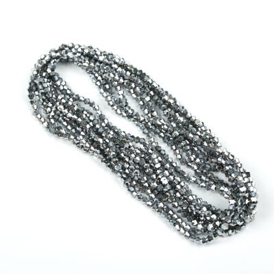 1 Dizi (40 cm- 90-95 Adet) - 4 mm Piramit Kristal Cam Boncuk, Kaplama Gümüş Renk Boncuk Dizisi - 4