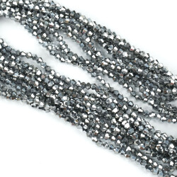 1 Dizi (40 cm- 90-95 Adet) - 4 mm Piramit Kristal Cam Boncuk, Kaplama Gümüş Renk Boncuk Dizisi - 1