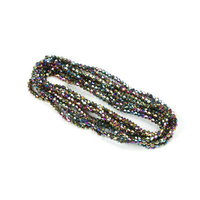 1 Dizi (40 cm- 90-95 Adet) - 4 mm Piramit Kristal Cam Boncuk, Kaplama Janjanlı Mix Renk Boncuk Dizisi - 3