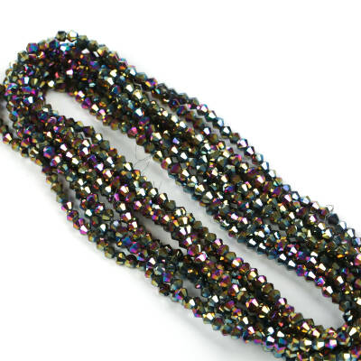 1 Dizi (40 cm- 90-95 Adet) - 4 mm Piramit Kristal Cam Boncuk, Kaplama Janjanlı Mix Renk Boncuk Dizisi - 1