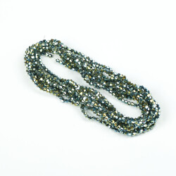 1 Dizi (40 cm- 90-95 Adet) - 4 mm Piramit Kristal Cam Boncuk, Kaplama Yeşil Renk Boncuk Dizisi - 3