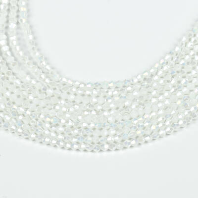1 Dizi (40 cm- 90-95 Adet) - 4 mm Piramit Kristal Cam Boncuk, Mat Janjanlı Beyaz Renk Boncuk Dizisi - 3