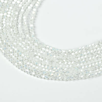 1 Dizi (40 cm- 90-95 Adet) - 4 mm Piramit Kristal Cam Boncuk, Mat Janjanlı Beyaz Renk Boncuk Dizisi - 2