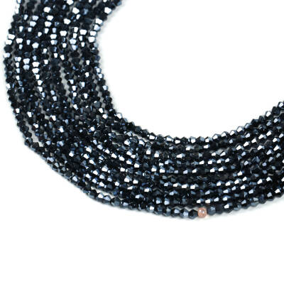 1 Dizi (40 cm- 90-95 Adet) - 4 mm Piramit Kristal Cam Boncuk, Mat Janjanlı Hematit Renk Boncuk Dizisi - 1