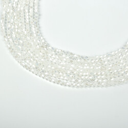 1 Dizi (40 cm- 90-95 Adet) - 4 mm Piramit Kristal Cam Boncuk, Mat Janjanlı Krem Renk Boncuk Dizisi - 4