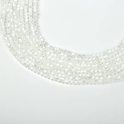 1 Dizi (40 cm- 90-95 Adet) - 4 mm Piramit Kristal Cam Boncuk, Mat Janjanlı Krem Renk Boncuk Dizisi - 4