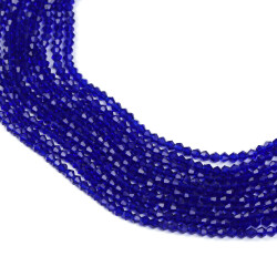 1 Dizi (40 cm- 90-95 Adet) - 4 mm Piramit Kristal Cam Boncuk, Parlament Mavi Renk Boncuk Dizisi - 1