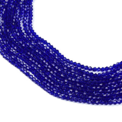1 Dizi (40 cm- 90-95 Adet) - 4 mm Piramit Kristal Cam Boncuk, Parlament Mavi Renk Boncuk Dizisi - 1
