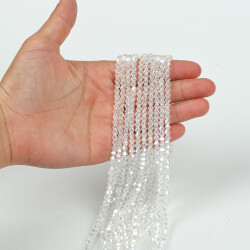 1 Dizi (40 cm- 90-95 Adet) - 4 mm Piramit Kristal Cam Boncuk, Şeffaf Az Janjanlı Renk Boncuk Dizisi - 3