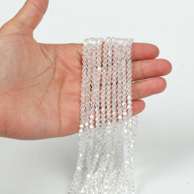 1 Dizi (40 cm- 90-95 Adet) - 4 mm Piramit Kristal Cam Boncuk, Şeffaf Az Janjanlı Renk Boncuk Dizisi - 1