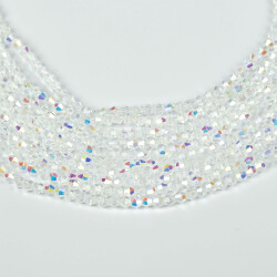 1 Dizi (40 cm- 90-95 Adet) - 4 mm Piramit Kristal Cam Boncuk, Şeffaf Çok Janjanlı Renk Boncuk Dizisi - 3