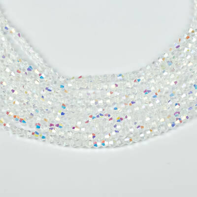 1 Dizi (40 cm- 90-95 Adet) - 4 mm Piramit Kristal Cam Boncuk, Şeffaf Çok Janjanlı Renk Boncuk Dizisi - 3